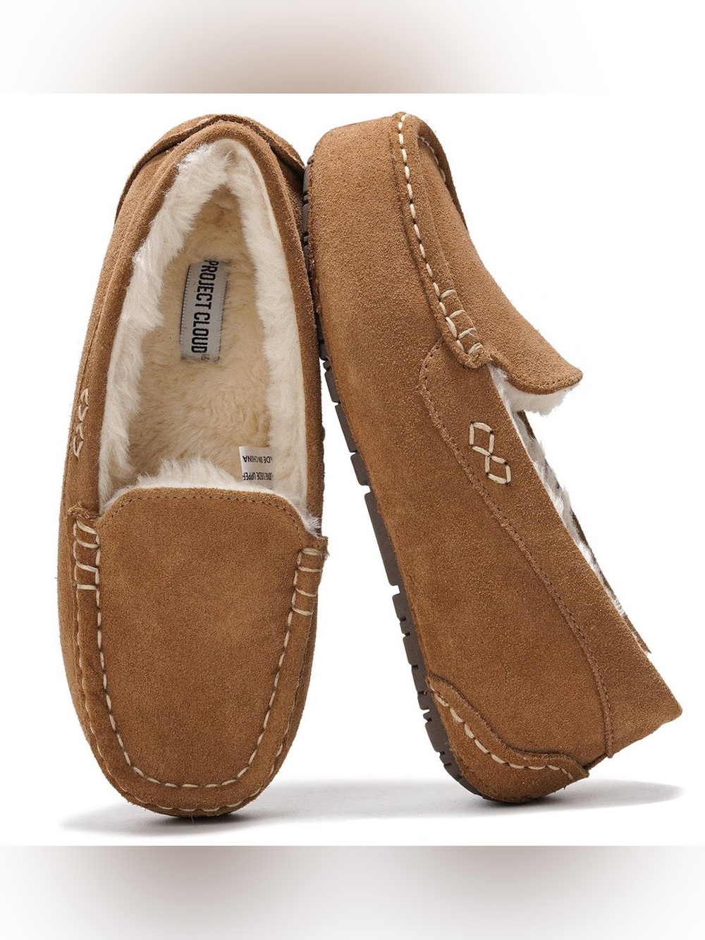 Project Cloud 100% Genuine Suede Leather Faux Fur Lined Loafers Size 8.5